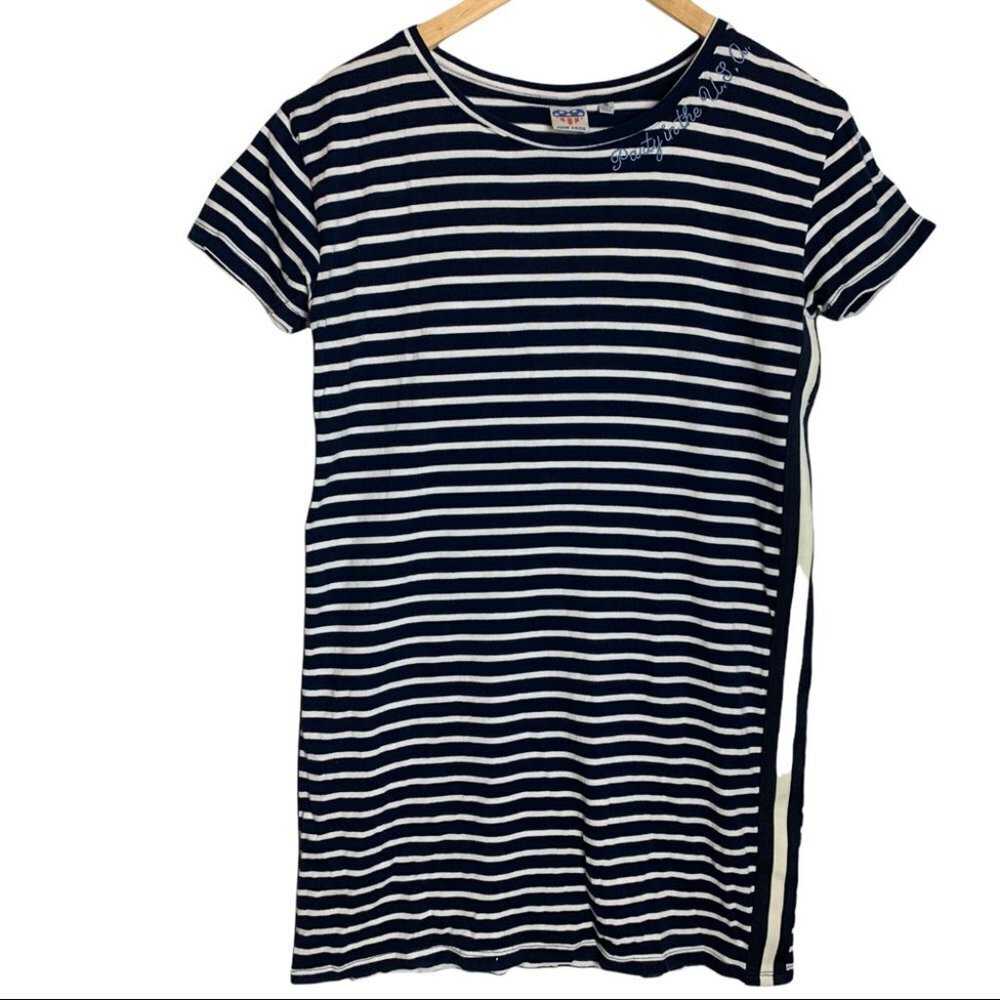 Junk Food Striped Party In The USA  T-Shirt Dress Womens Size Small Blue White